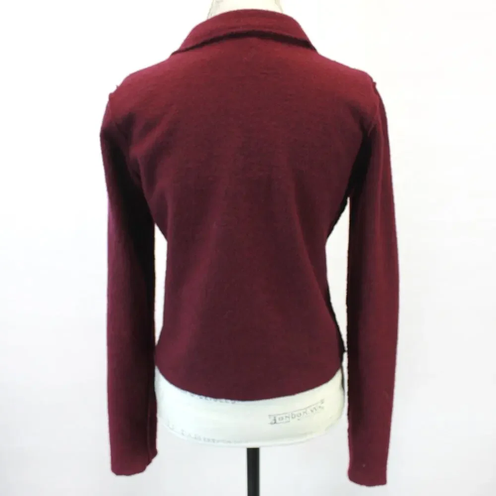 Anthropologie Anthro MOTH 100% Wool Burgundy Motorcycle Jacket Blazer Y2K Small